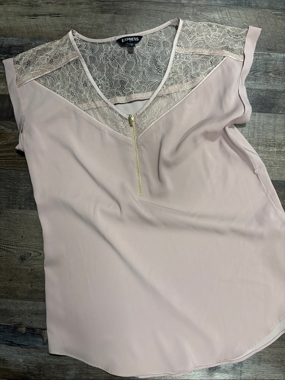 Express Lace Yoke Zip-Front Chemise in Pale Pink